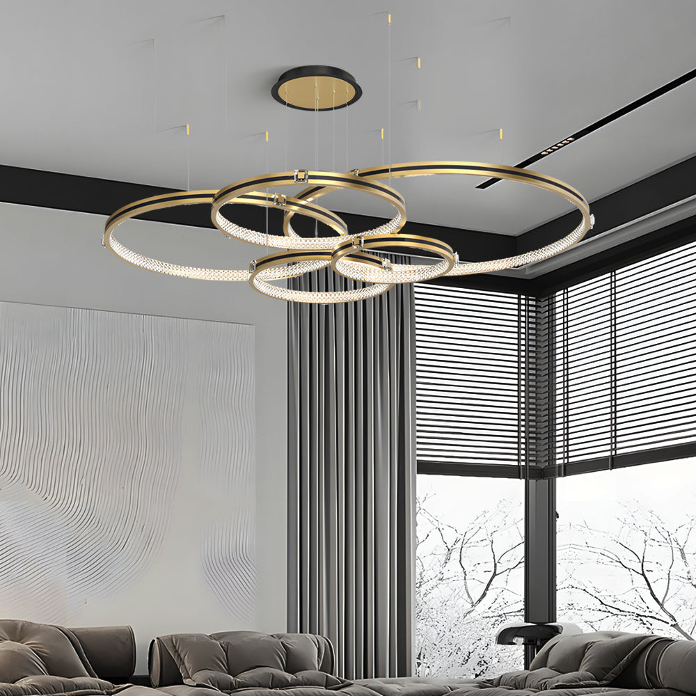 Circular Rings Three Step Dimming Brushed Gold Modern Ceiling Lights Fixture - Dazuma