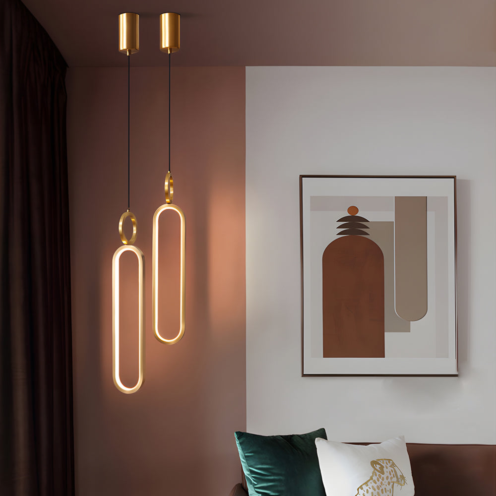 Minimalist Long Oval Rings 3 Step Dimming LED Copper Modern Pendant Lights