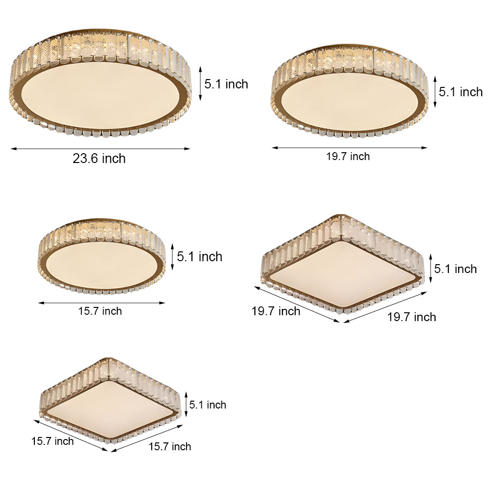 Crystal and Frosted Shade Luxury Round/Square Flush Mount Ceiling Light