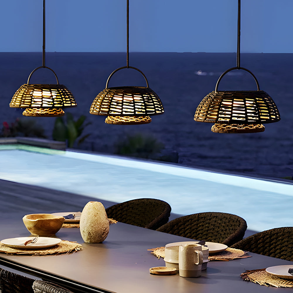 Decorative Ropes Rattan Waterproof LED Modern Solar Outdoor Chandelier