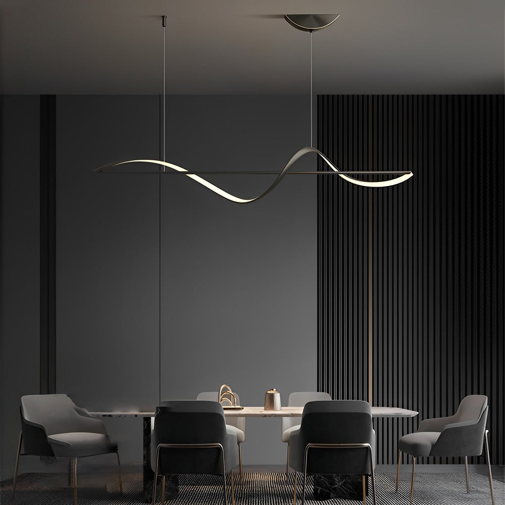 Minimalist Strip Waves Creative LED Copper Modern Dining Room Chandelier