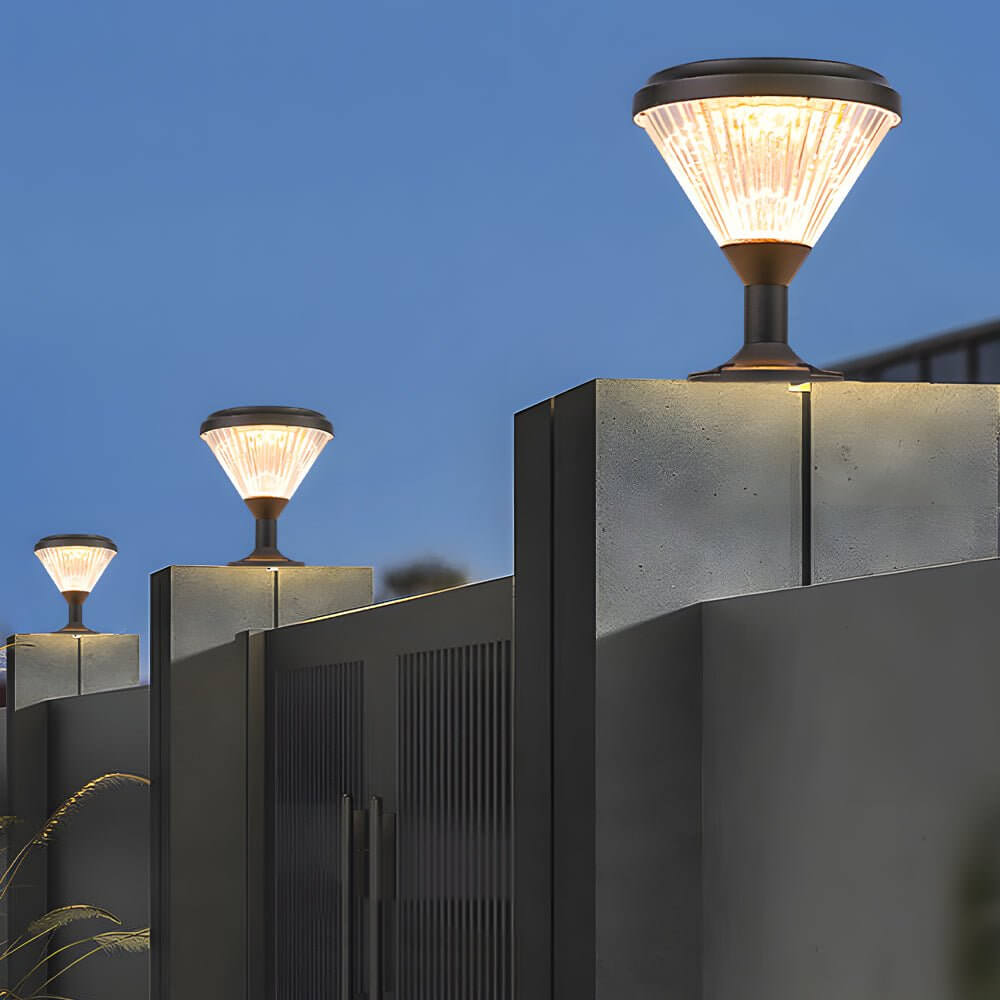 9 - In H Waterproof Black Post Solar LED Pier Mount Light