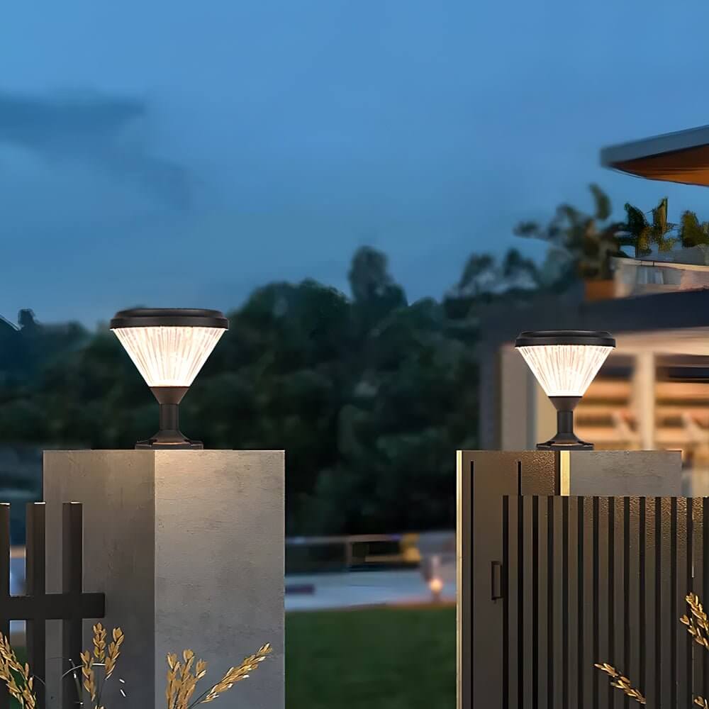 9 - In H Waterproof Black Post Solar LED Pier Mount Light