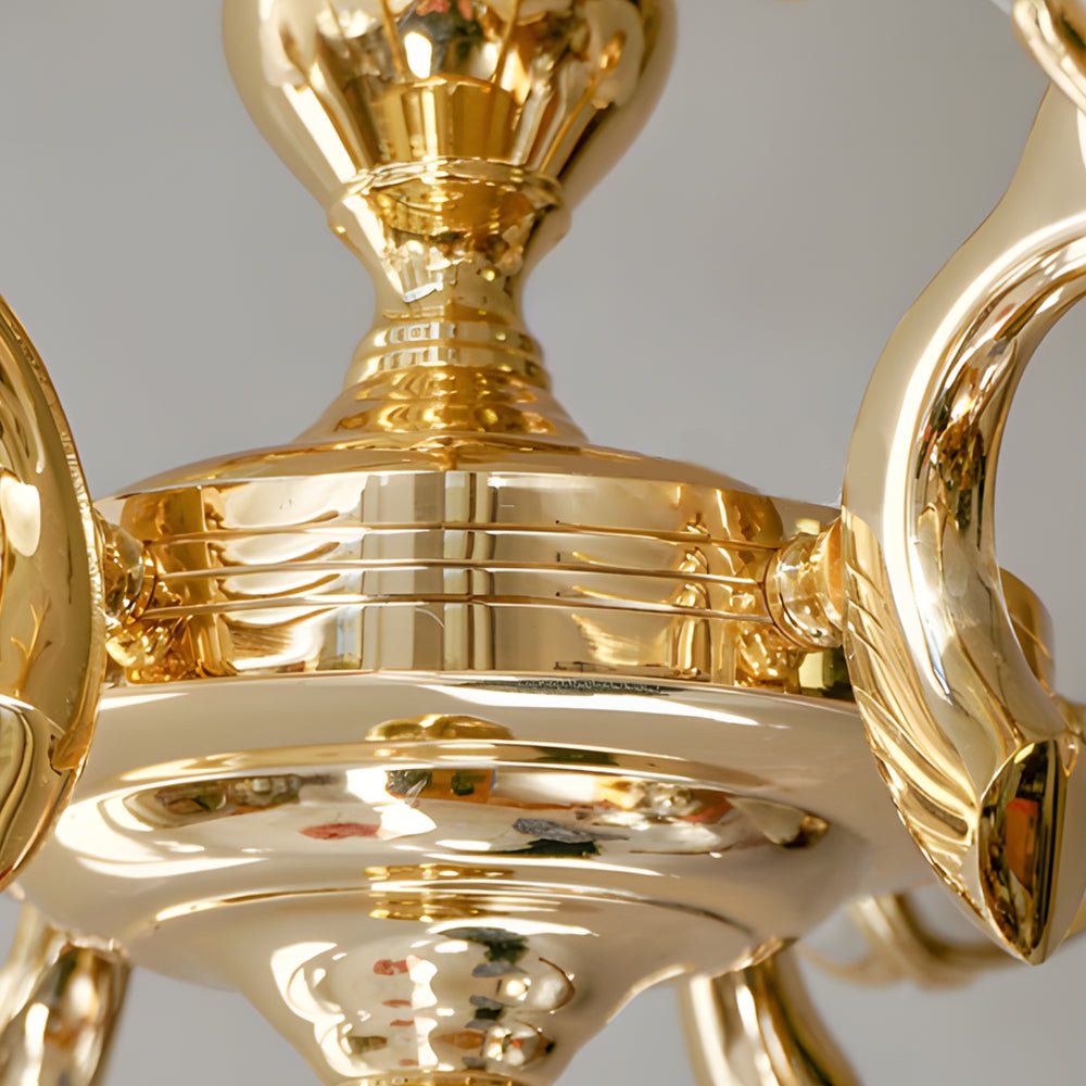 9 - Light Italian Chandelier in Brass with Murano Glass Leaves