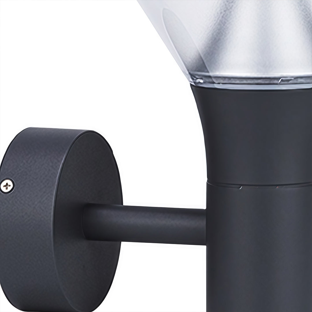 Sleek black post-top lantern with contemporary design and frosted glass diffuser for pathway lighting