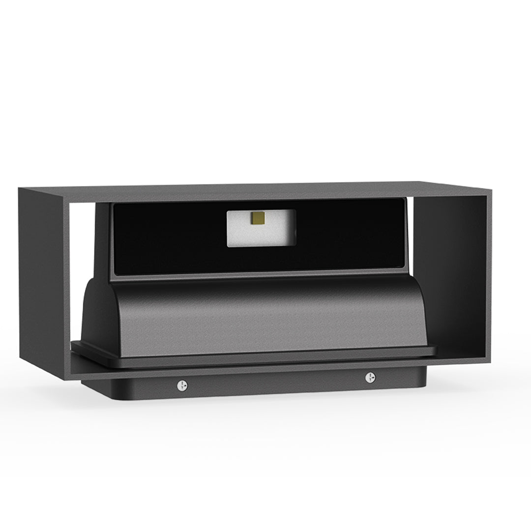 Modern black rectangular LED wall light with integrated sensor and sleek minimalist design