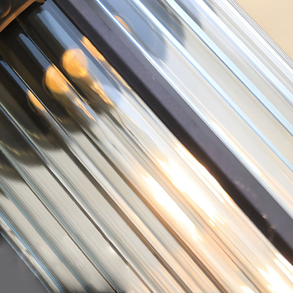Close-up detail of ribbed glass shade texture showing light diffusion pattern in outdoor fixture
