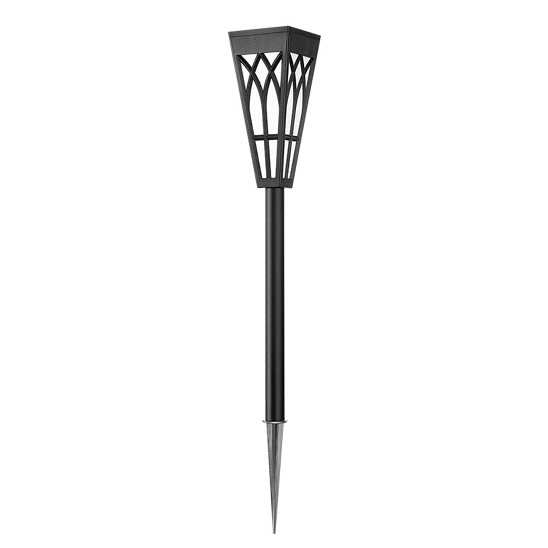 Black decorative solar garden light with geometric lattice design and pointed ground stake