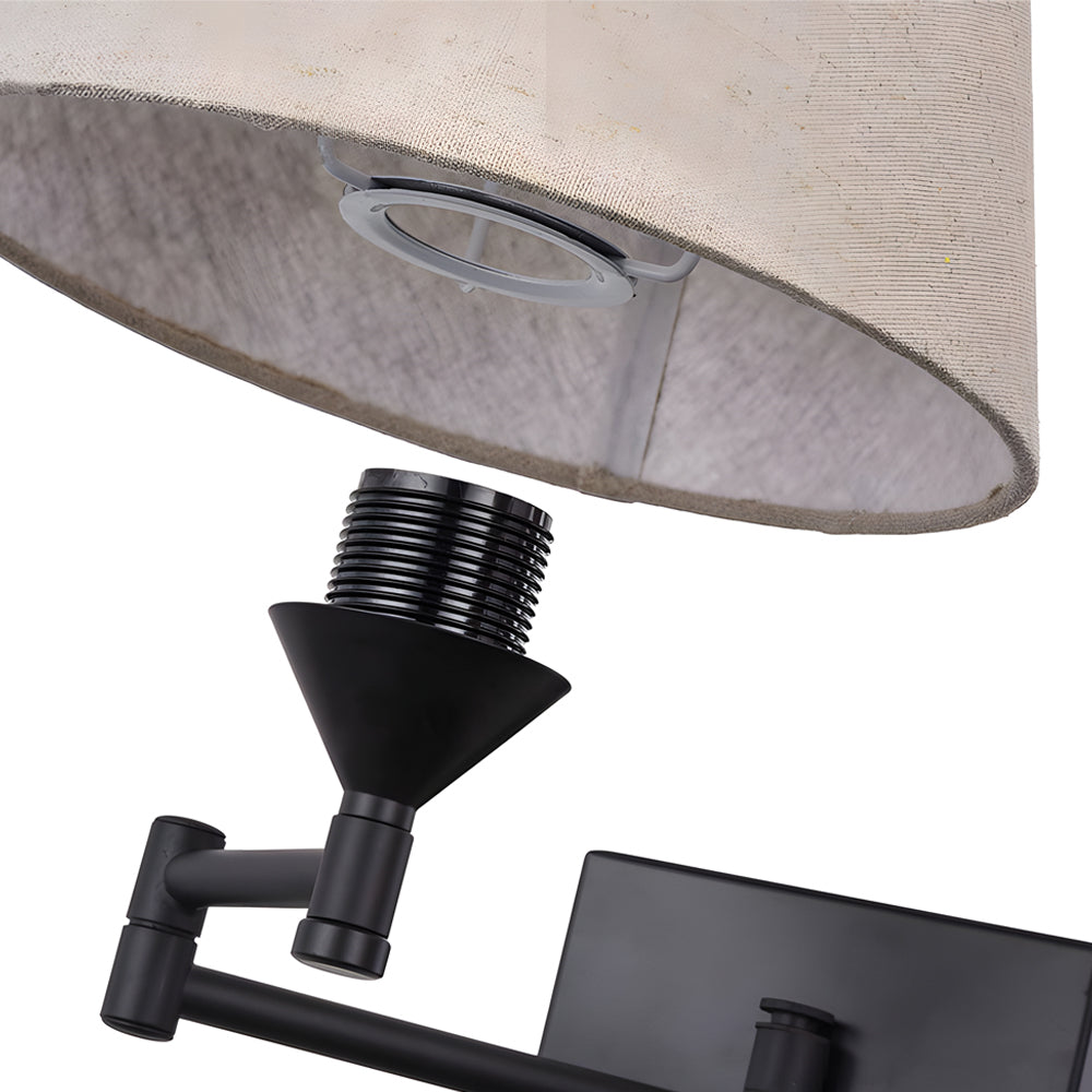 1-Light Linen/Brown/White Plug-In Swing Arm Wall Lamp with Linen Shade