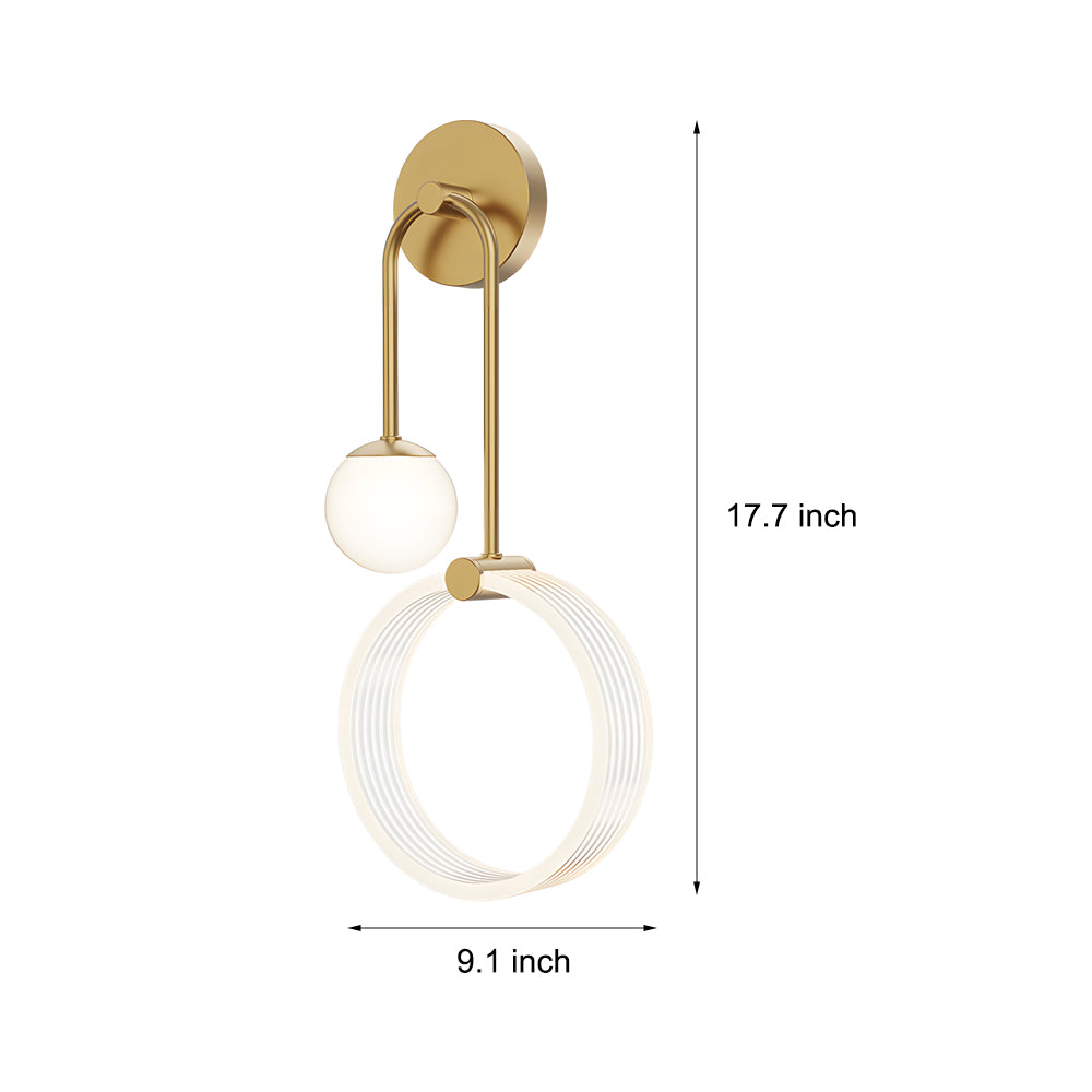Modern 2-Light LED Wall Sconces with Acrylic Ring and Frosted Globe