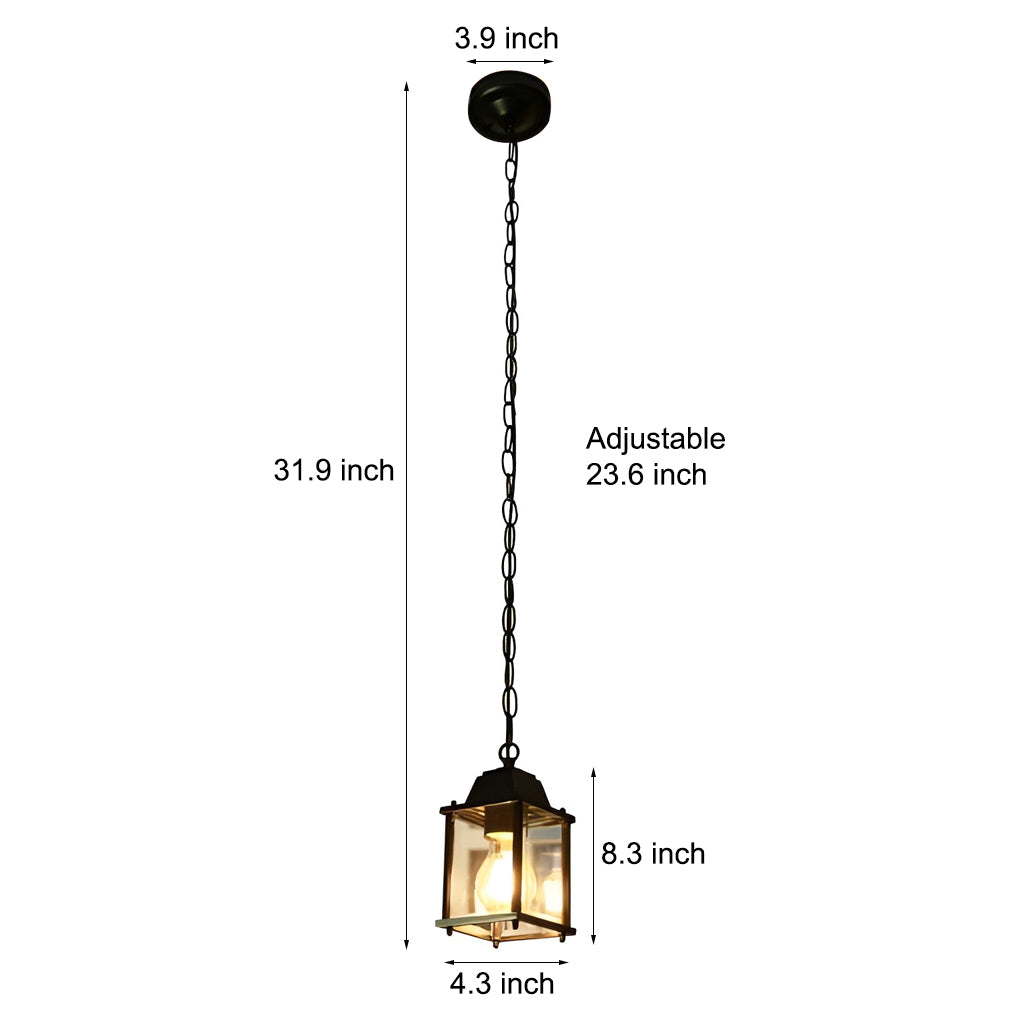 Small Square Waterproof Glass Black Modern Outdoor Pendant Lights