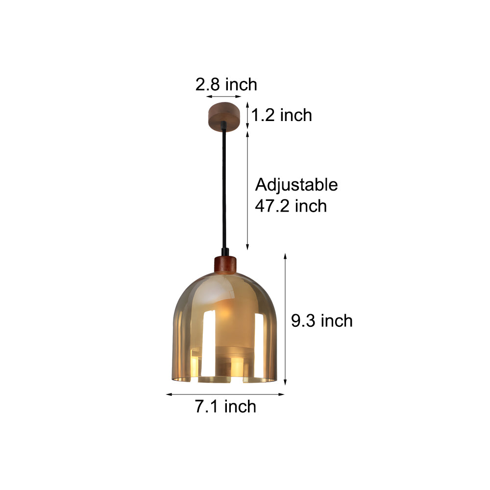 Double Glass Lampshade Creative Wood Brown Nordic Pendant Lights Fixture