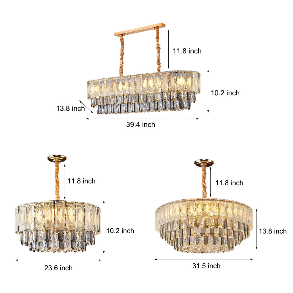 Round Three Step Dimming LED Crystal Strips Postmodern Chandelier Light