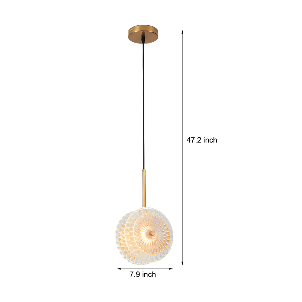 Modern Crystal Glass Disc Pendant Light with LED 1-Light Round Hanging Lamp