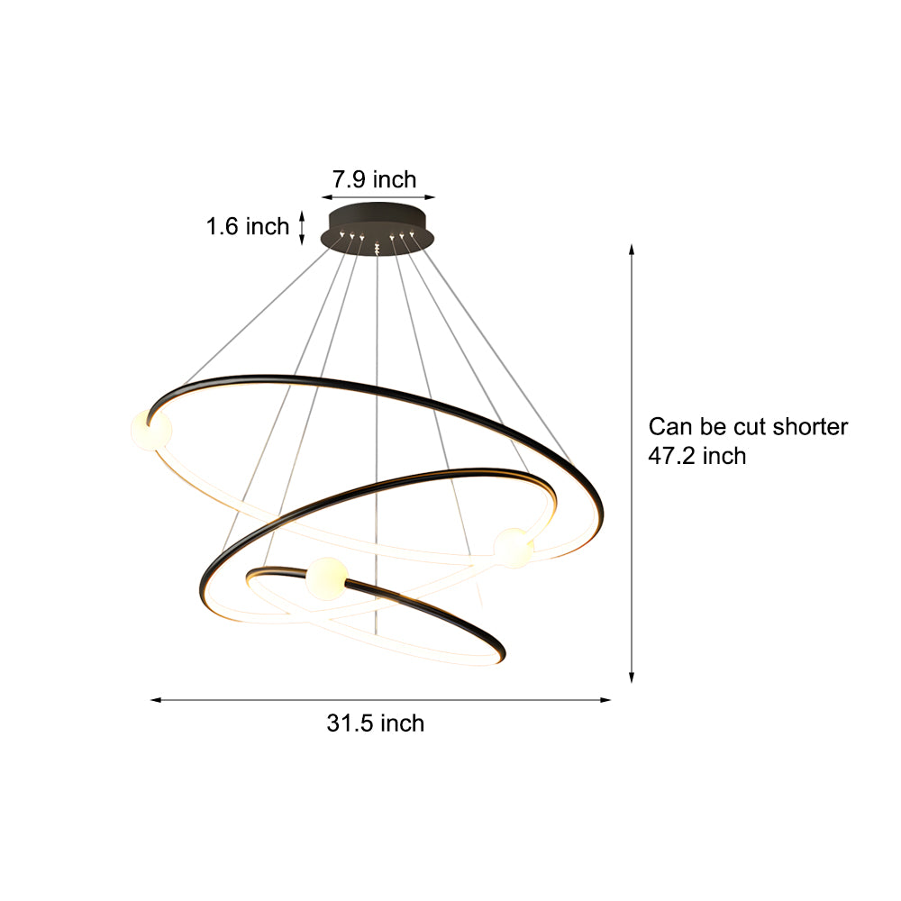 White/Black  Circular Pendant Lamp Dimmable LED Rings Chandelier