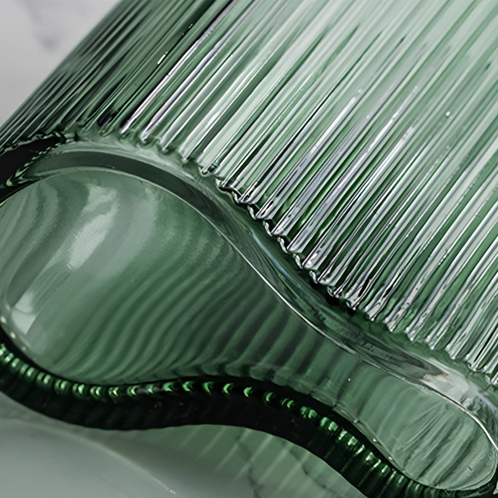 Nordic Modern Style Vertical Pattern Transparent Green Glass Flower Vases
