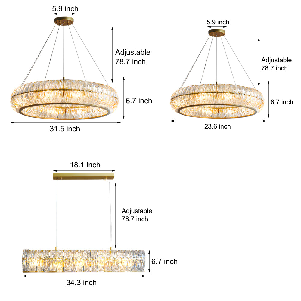 Round Glass Luxury 3 Step Dimming Simple Long Post-Modern Chandelier