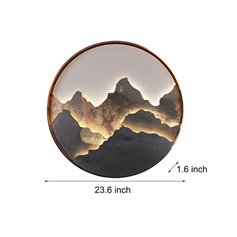 Round Natural Rock Slab Mountain Scenery Painting Modern Wall Lights Fixture