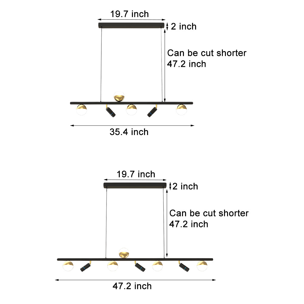 Long Strip LED Three Step Dimming Nordic Spotlight Dining Room Chandelier