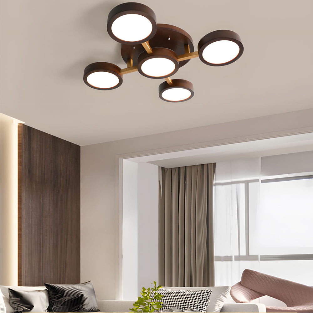 Modern 3/4/5-Light Walnut Circles Flush Mount LED Ceiling Light - Dazuma