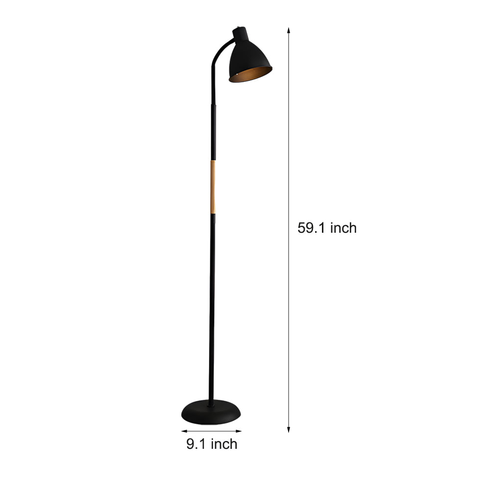 Rustic 59'' Wood & Iron Floor Lamp with Metallic Shade, US Plug
