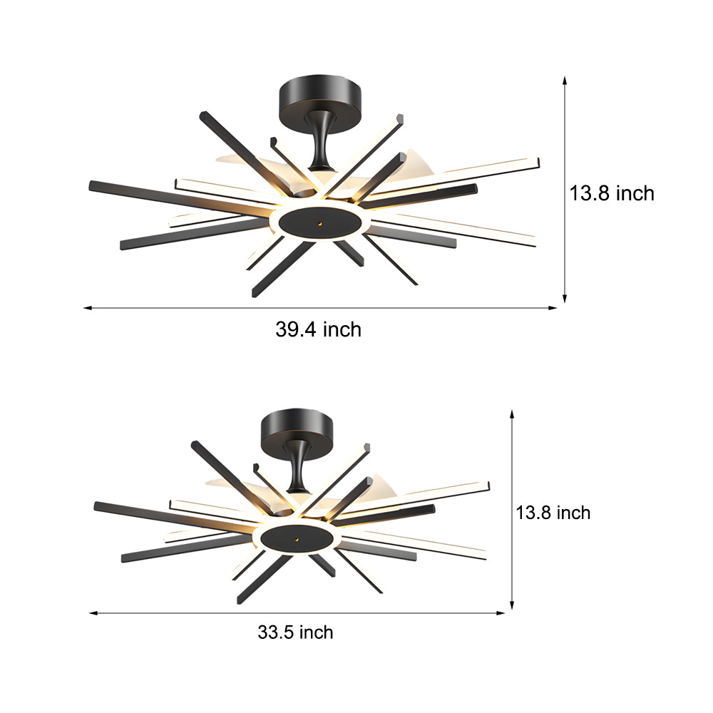 Spiral Linear Modern LED Ceiling Fan in Black/Gold - Silent Fan Light Fixture