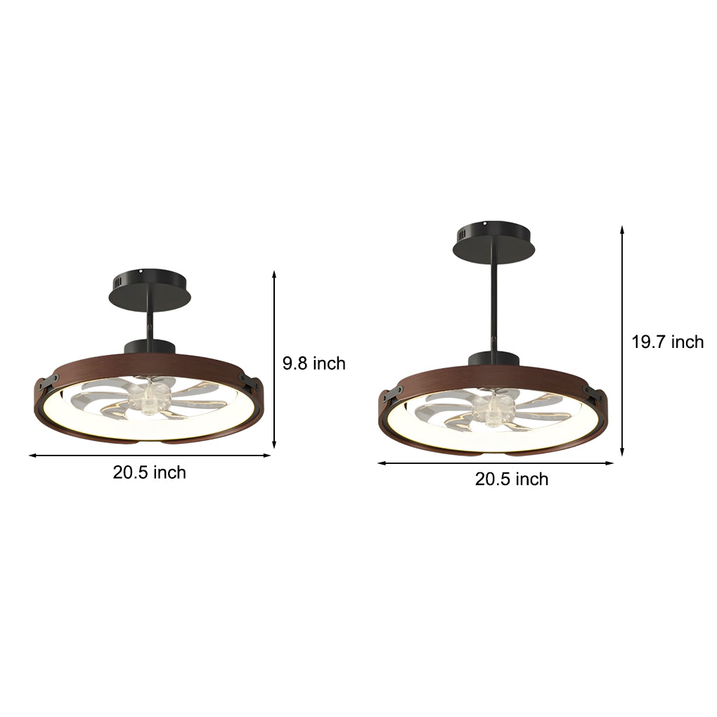 Round Wood LED 3 Step Dimming App Control Modern Bladeless Ceiling Fans