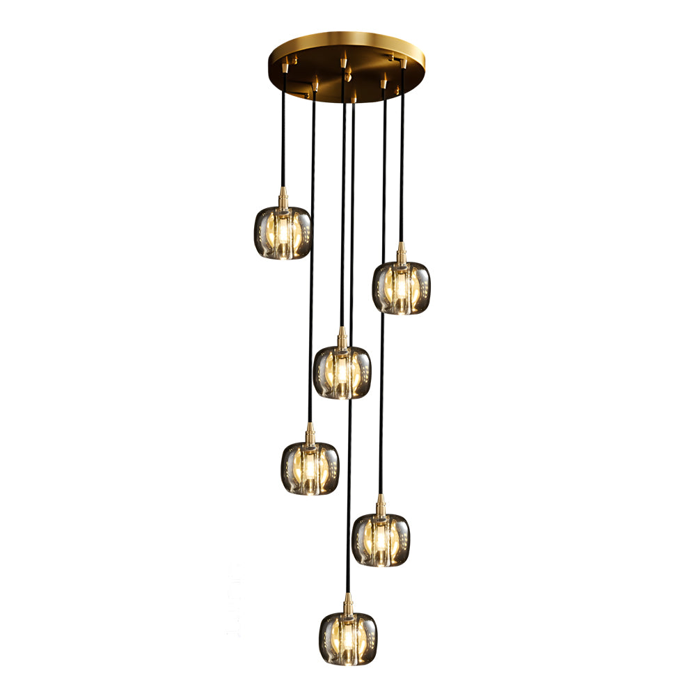 Long Spiral Cubes Crystal Pendant Light Dimmable Chandelier for Staircase
