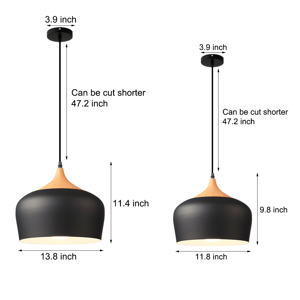 Dome Pendant Light with Wood Detail - Modern 1-Light Island Fixture