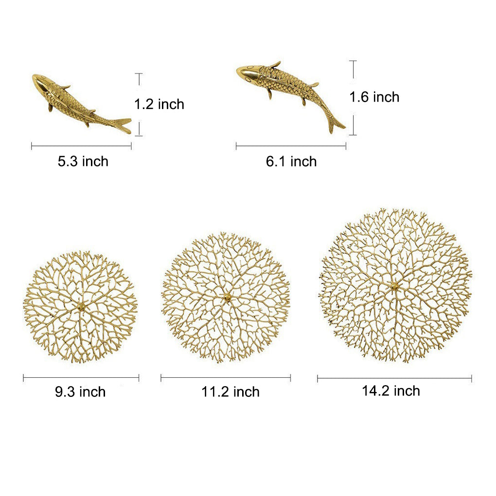 Retro 3D Carps Corals Lotus Leaves Electroplated Zinc Alloy Wall Decor