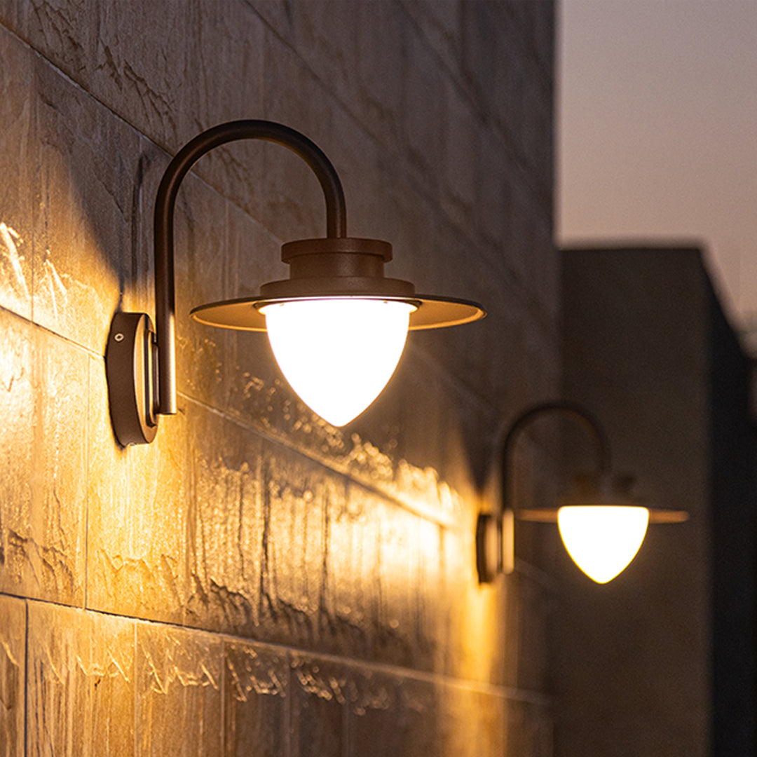 Technical specification diagram showing dimensions and measurements for outdoor light fixture