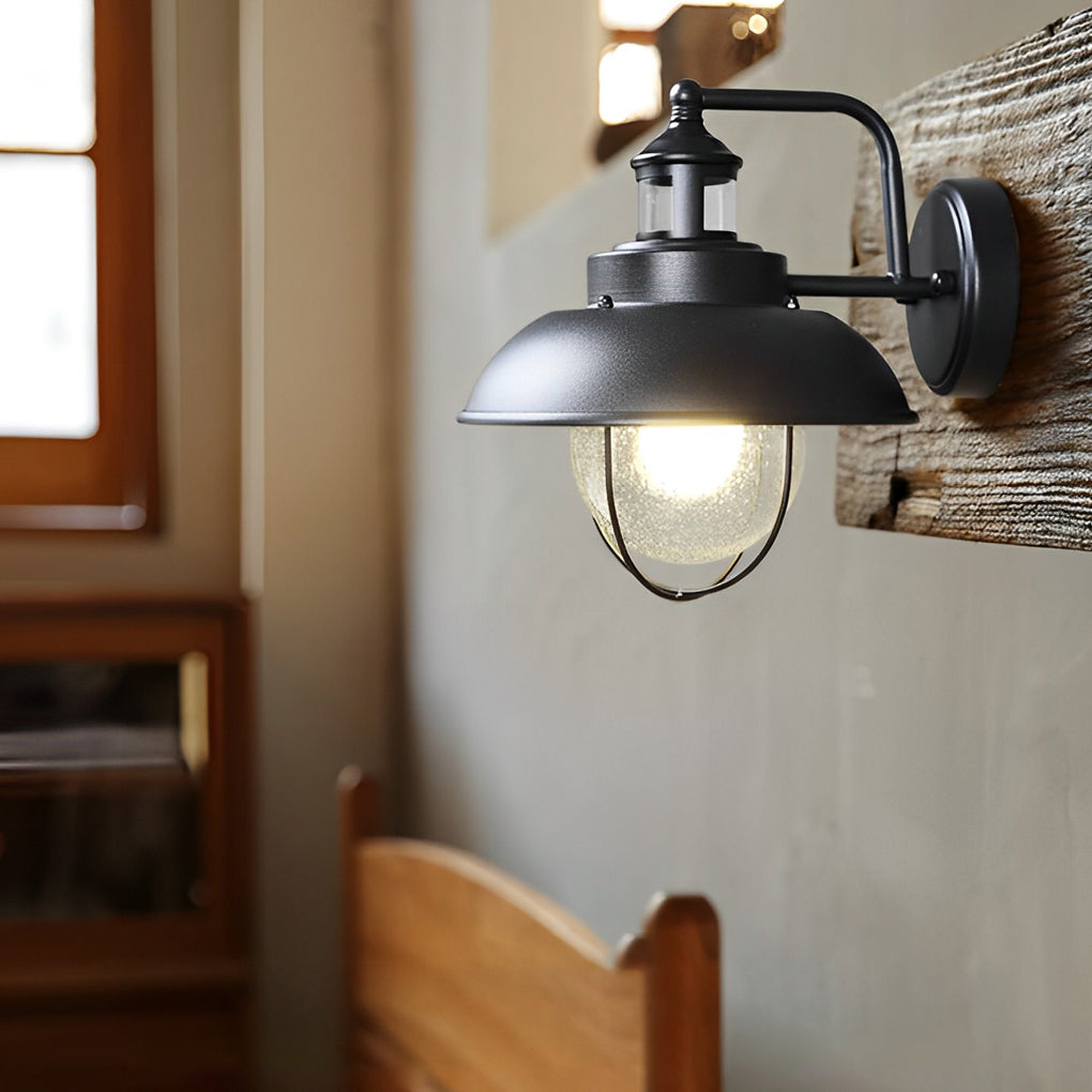 Antique Round Iron Bubbles Glass American Style Outdoor Wall Lights | Dazuma