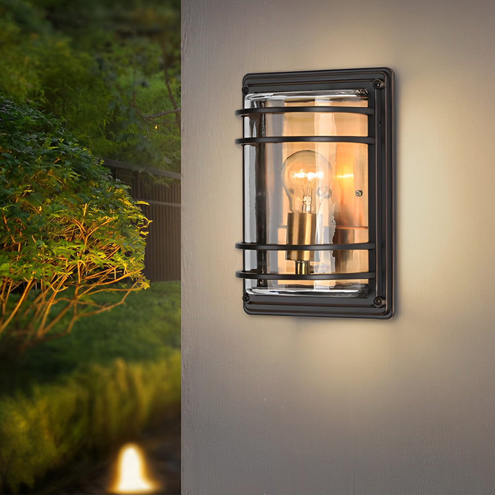 Vintage Aluminum Brown Glass Waterproof Modern Outdoor Wall Light | Dazuma