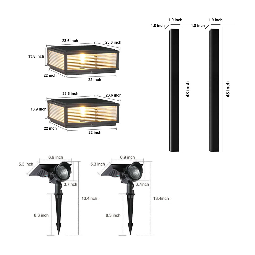 Outdoor Lighting 3-set Wall, Pillar & Spotlight