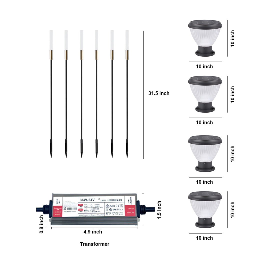 Landscape Lighting Bundle: Fluted Post Cap Light & Reed Garden Stakes