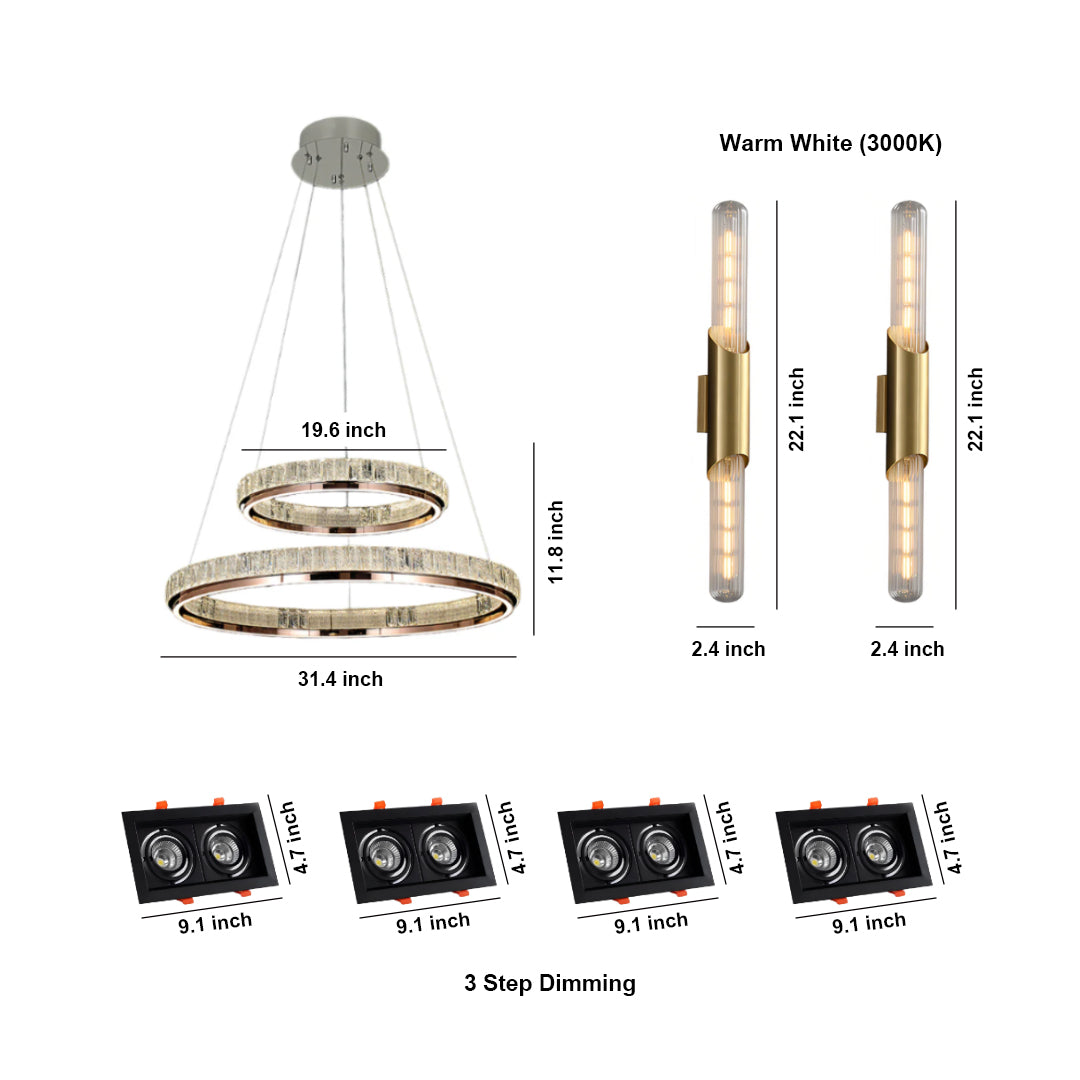 Luxury Lighting Set: Chandelier, Linear Sconces & Recessed Lights