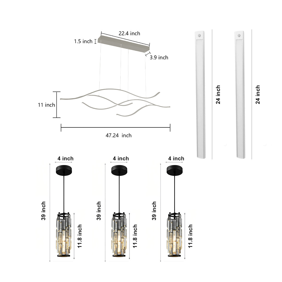 Modern Kitchen Bundle: Wave Linear Light, Pendants & Cabinet Light
