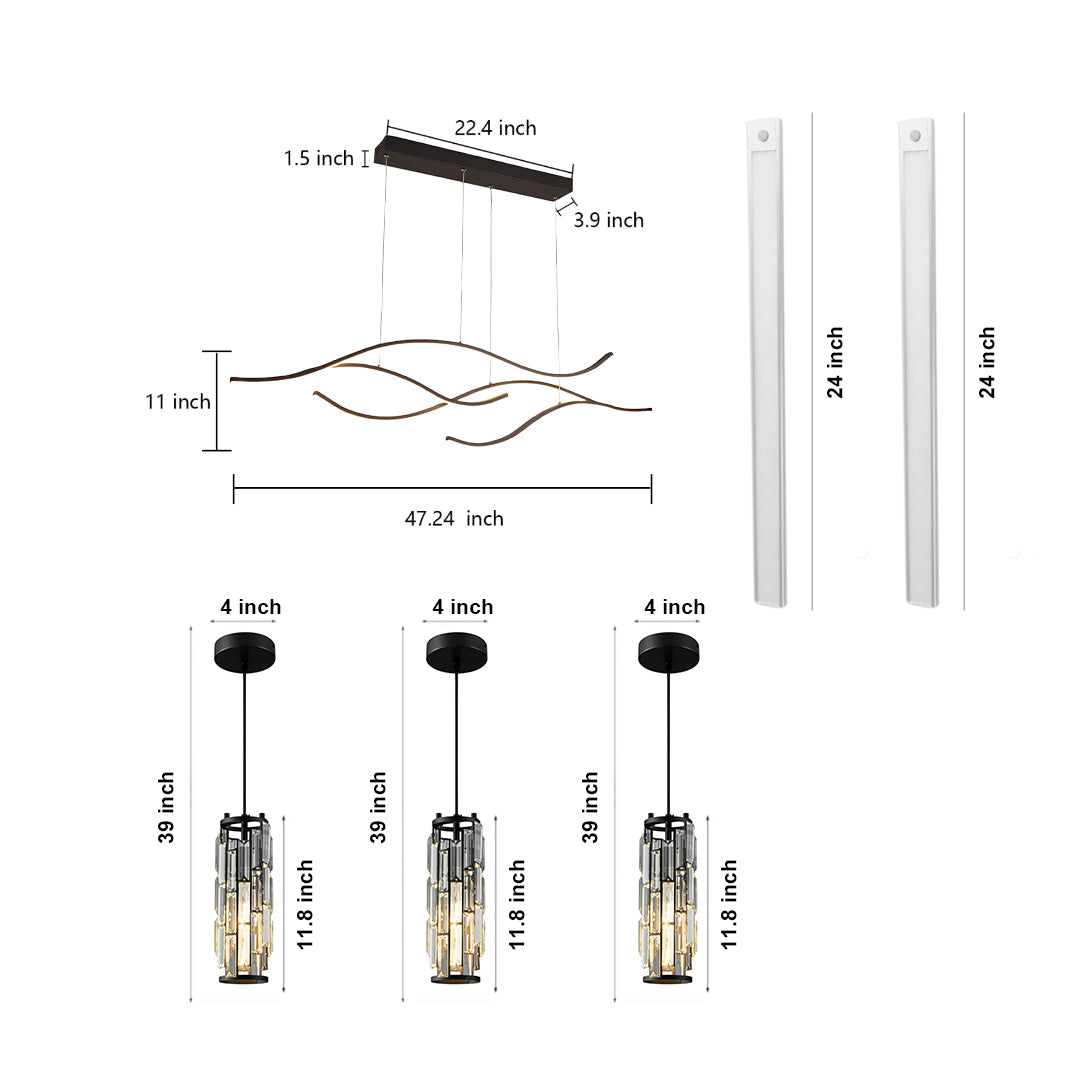 Modern Kitchen Bundle: Wave Linear Light, Pendants & Cabinet Light