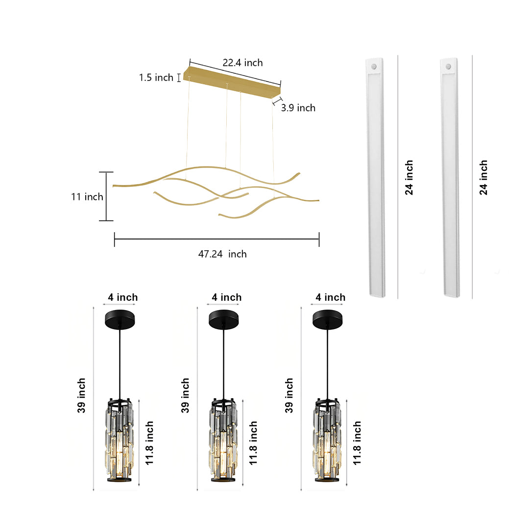 Modern Kitchen Bundle: Wave Linear Light, Pendants & Cabinet Light