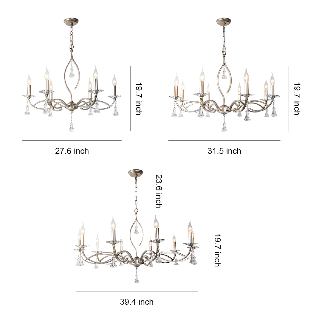 Candle Stick Chandelier Iron Silver Finish Crystal Ceiling Light