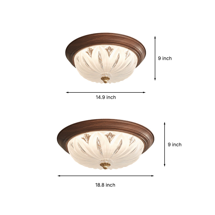 Retro Flush Mount Ceiling Lights American Walnut-Colored Glass Lamp