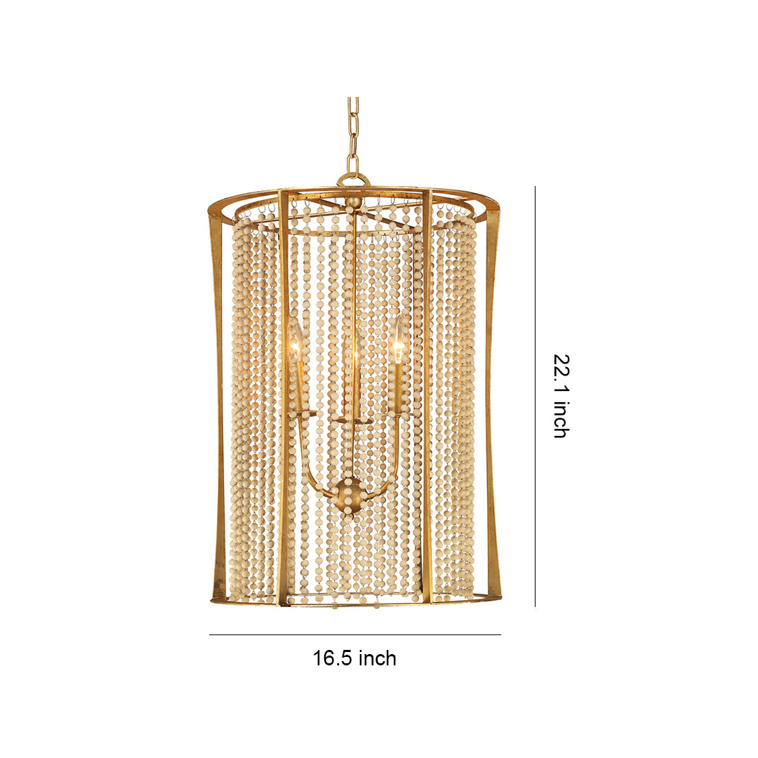 Wood Beaded Chandelier Handcrafted elegant stylish Gold Ceiling Light
