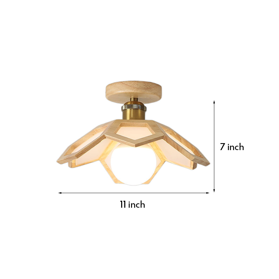 Wood Semi Flush Mount Light Modern Minimalist Lotus Light
