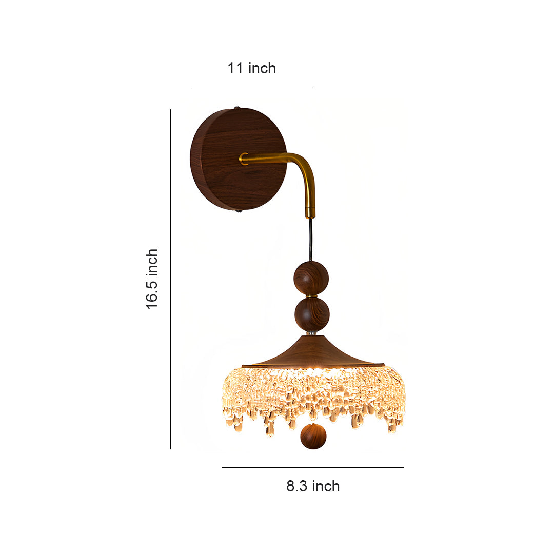 LED Bedroom Wall Lights Walnut Colored Water Drop Lampshade Iron Lamp