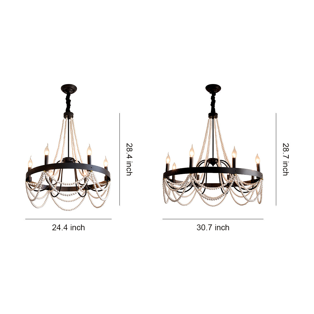 Vintage Wrought Iron Chandelier French Artistic Pearl Ceiling Light