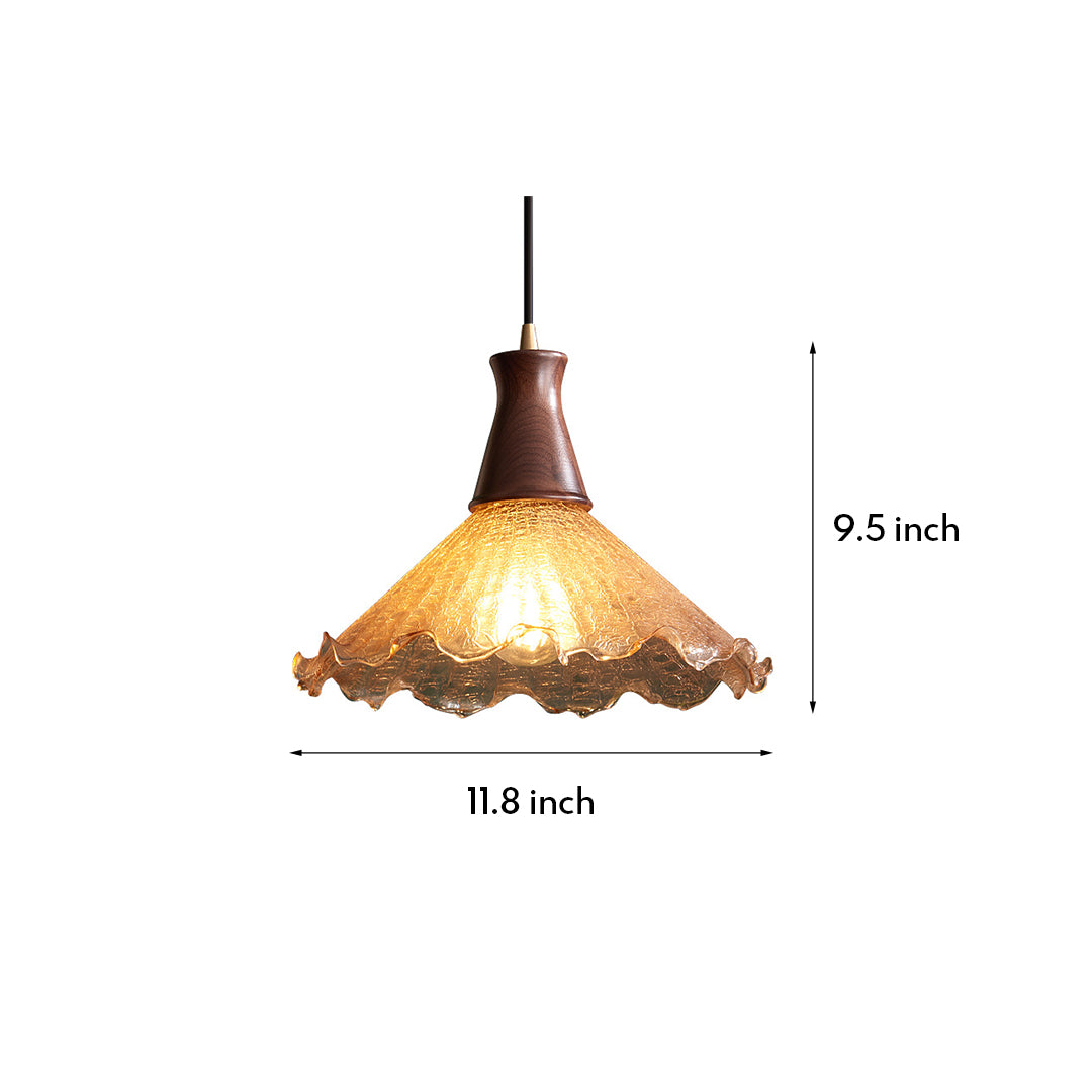 Brass Pendant Light Fixtures American Vintage Walnut Wood Cracked Glass Bedroom Light