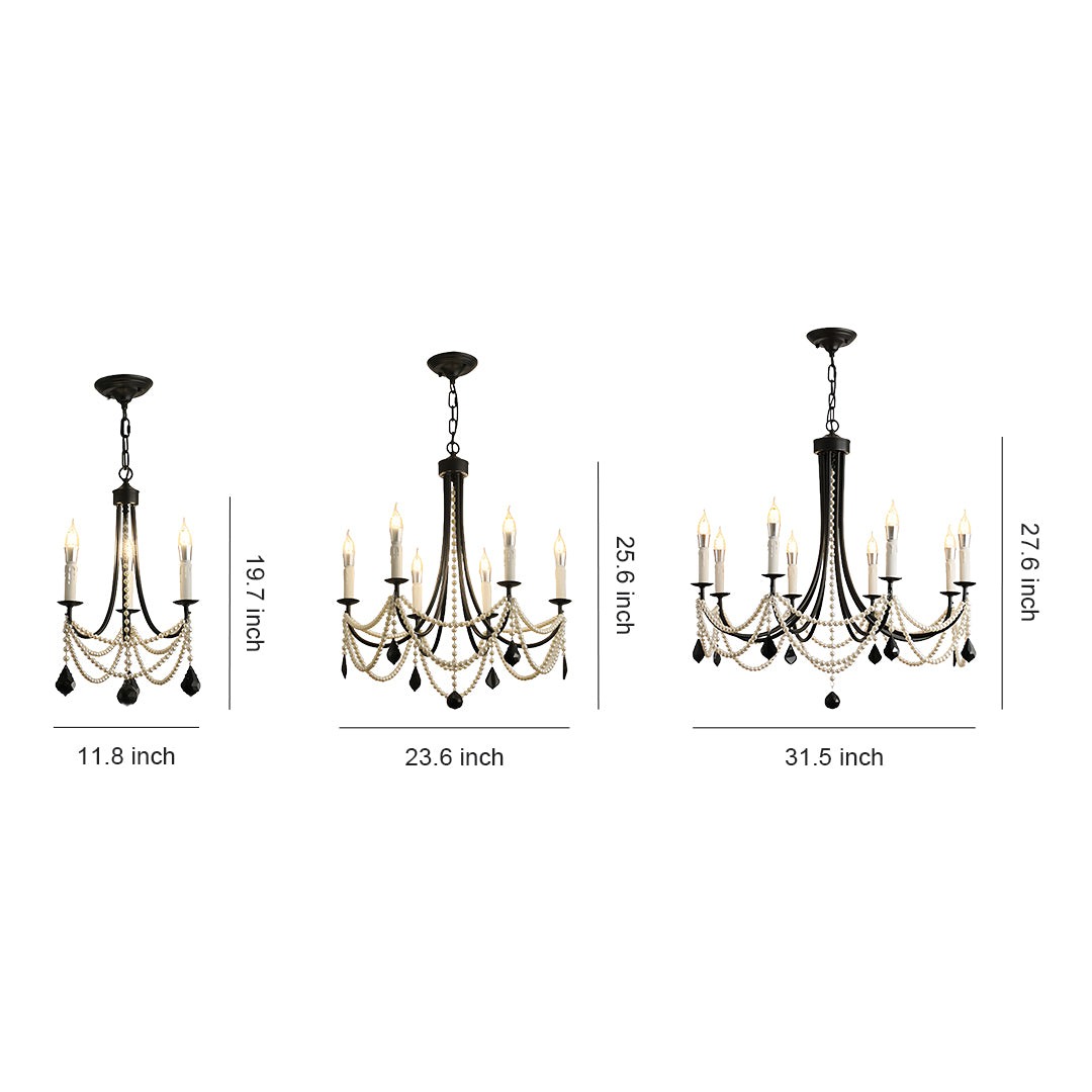 Pearl Chandelier Black Iron Artistic Crystal Ceiling Light