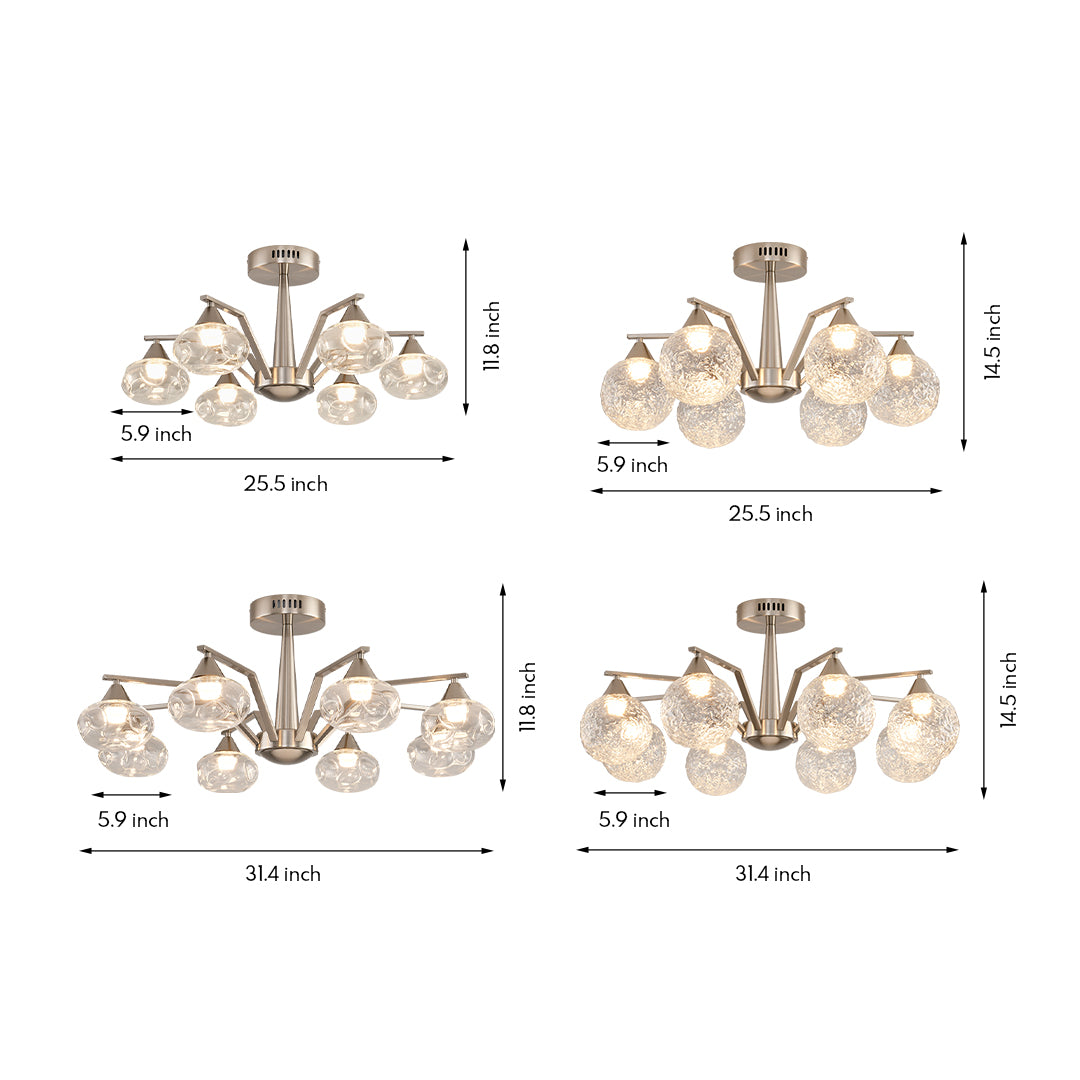 Sputnik Mid Century Semi-Flush Mount Lighting Silver Metal Ceiling Light