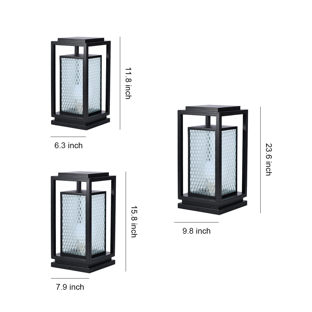 Outdoor Glass Lanterns Industrial Black Weatherproof Square Lawn Light