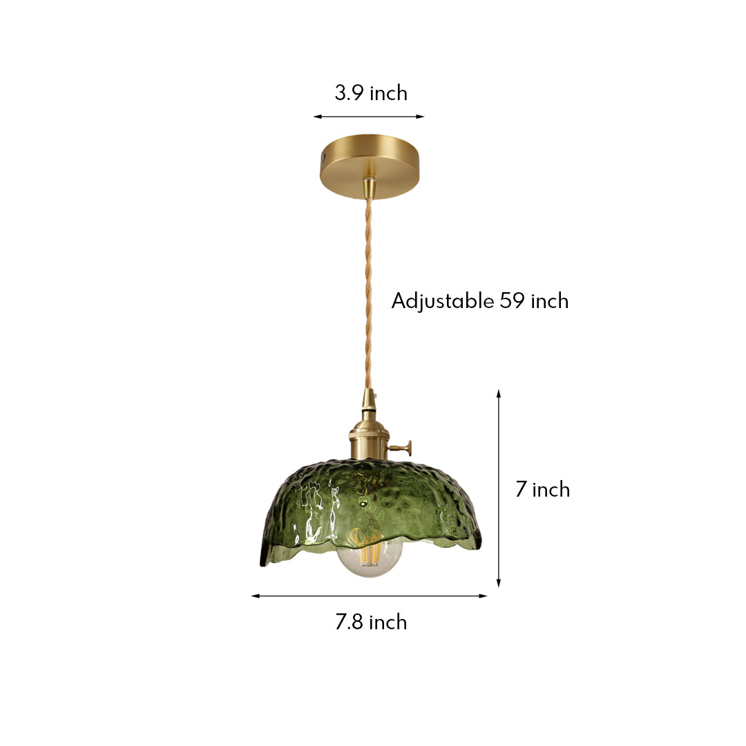 Nordic Pendant Light Hammered Glass and Brass Light